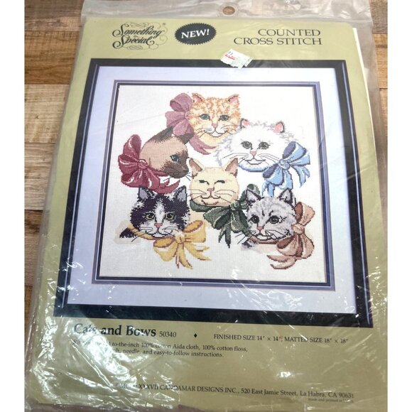 Cats & Bows Counted Cross Stitch Kit 14"x14" Finished Size 50340 100% Cotton Aid - Picture 1 of 4